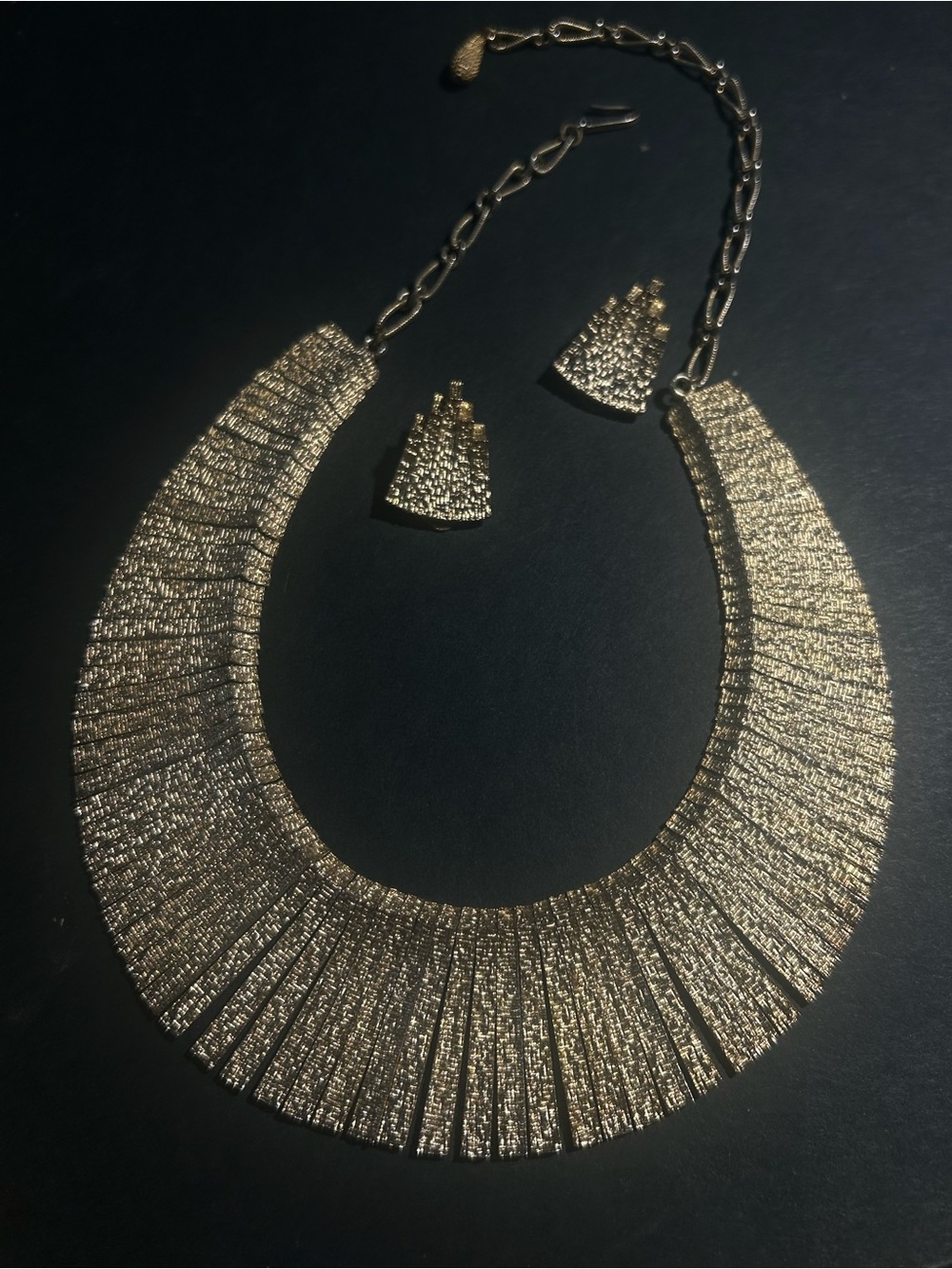 Vintage Costume Gold Statement Necklace and Earrings Set - Women Jewelry